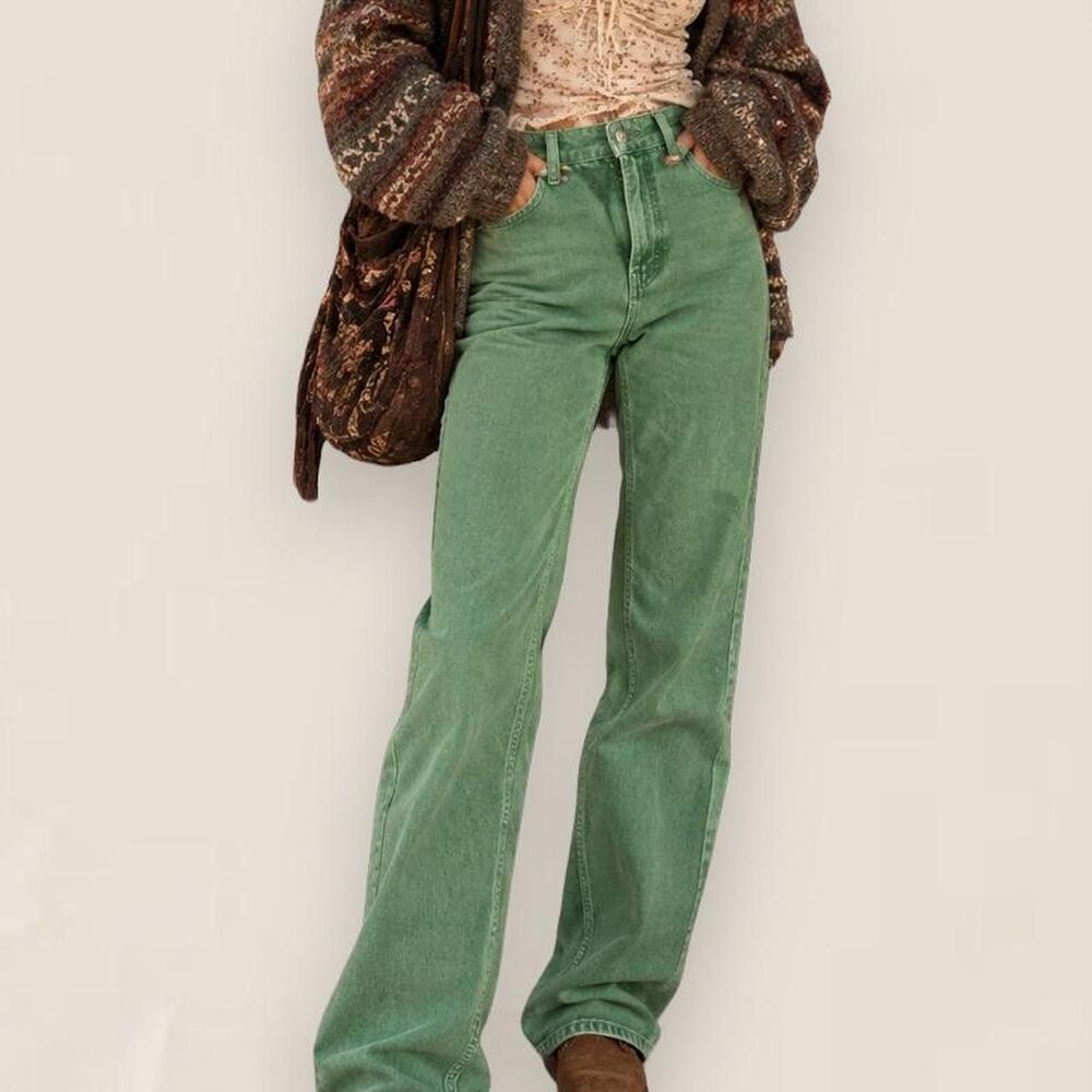 Free people Pacifica High Rise Slim Straight Jeans Kelly Green Size 29 eclectic